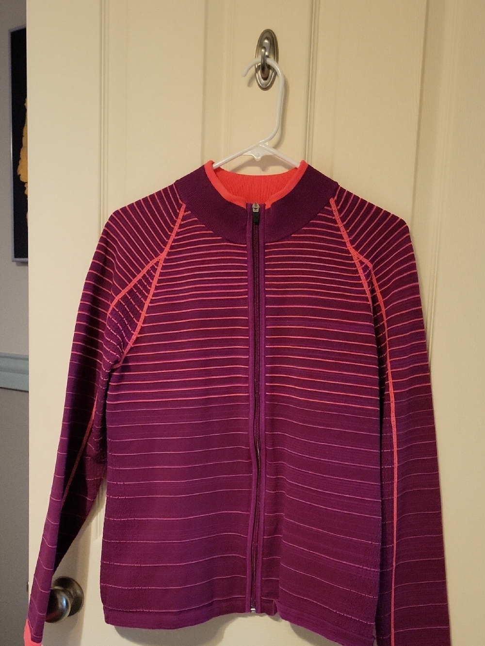 Annika Ribbed Coral and Plum Striped Athletic Jacket